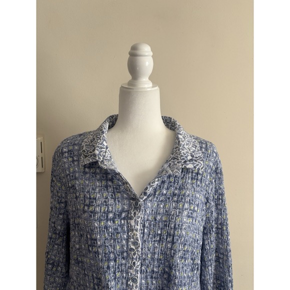 Habitat Clothing Womens XL Dress POCKETS Crinkle Textured Blue Coastal Cotton - Picture 2 of 7